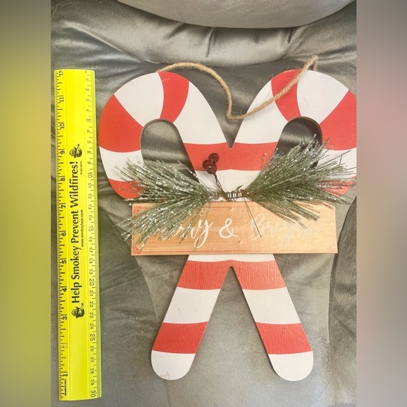 Festive Candy Cane Wall Decor with Greenery - Picture 3 of 4